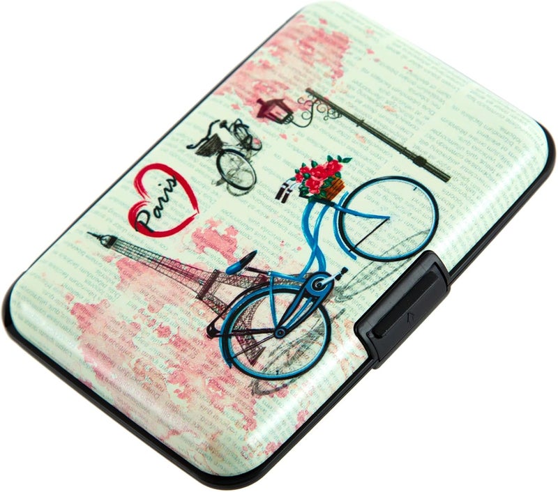 Kaabao حامل بطاقة الائتمان، حافظة بطاقات ائتمان معدنية صغيرة مع حجب RFID للنساء والرجال، ألومنيوم واقي، أكمام نحيفة (دراجة برج إيفل) - Image 1
